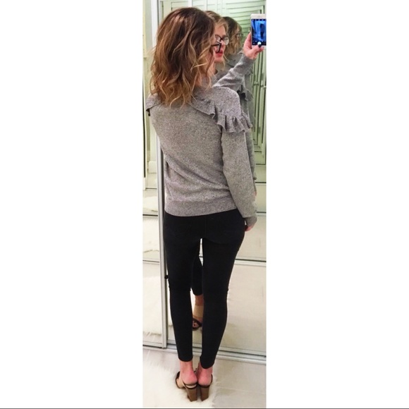 Topshop Gray Ruffle Shoulder Sweater - Picture 7 of 8